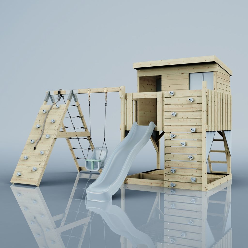 OutdoorToys Spielturm Emil aus Holz in Blau Eisblau, mit Babyschaukel