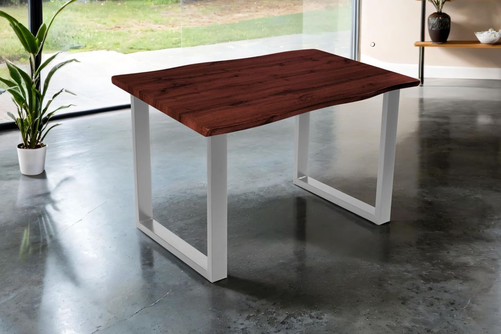 Esstisch Josy | 120 x 80 cm | Holz Nussbaum-Optik | U-Gestell Metall Silber | 40 mm Tischplatte mit Baumkante | Tisch für Esszimmer & Küche