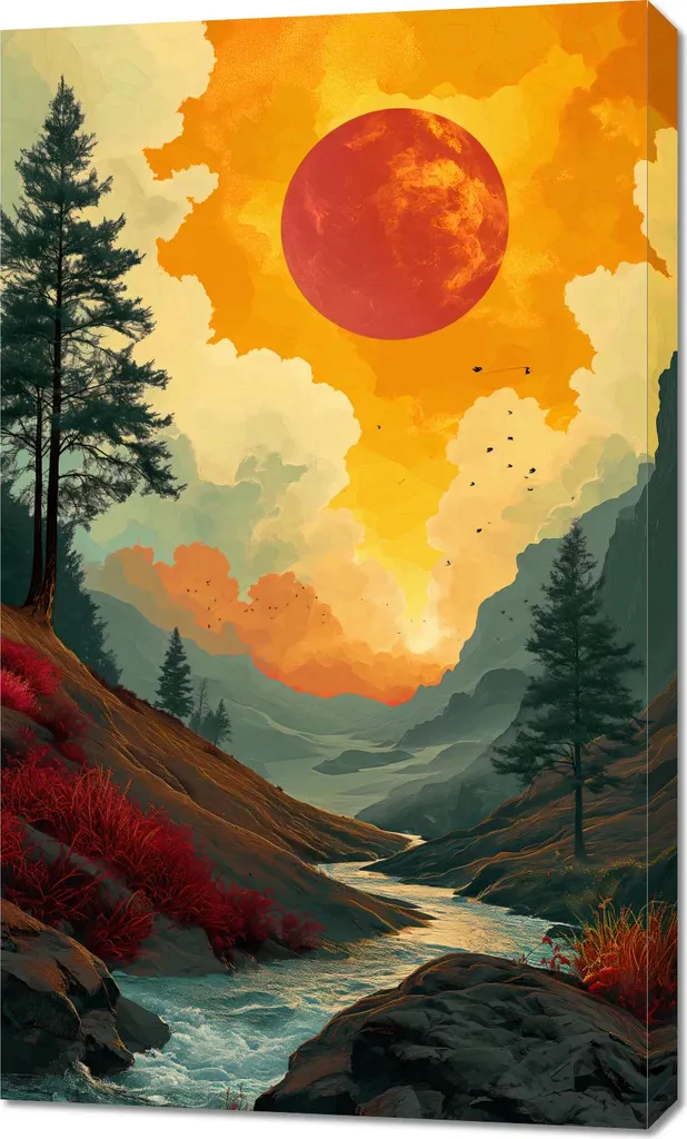 Décoration Murale Rivière Sauvage au Crépuscule 60x100 cm de Large