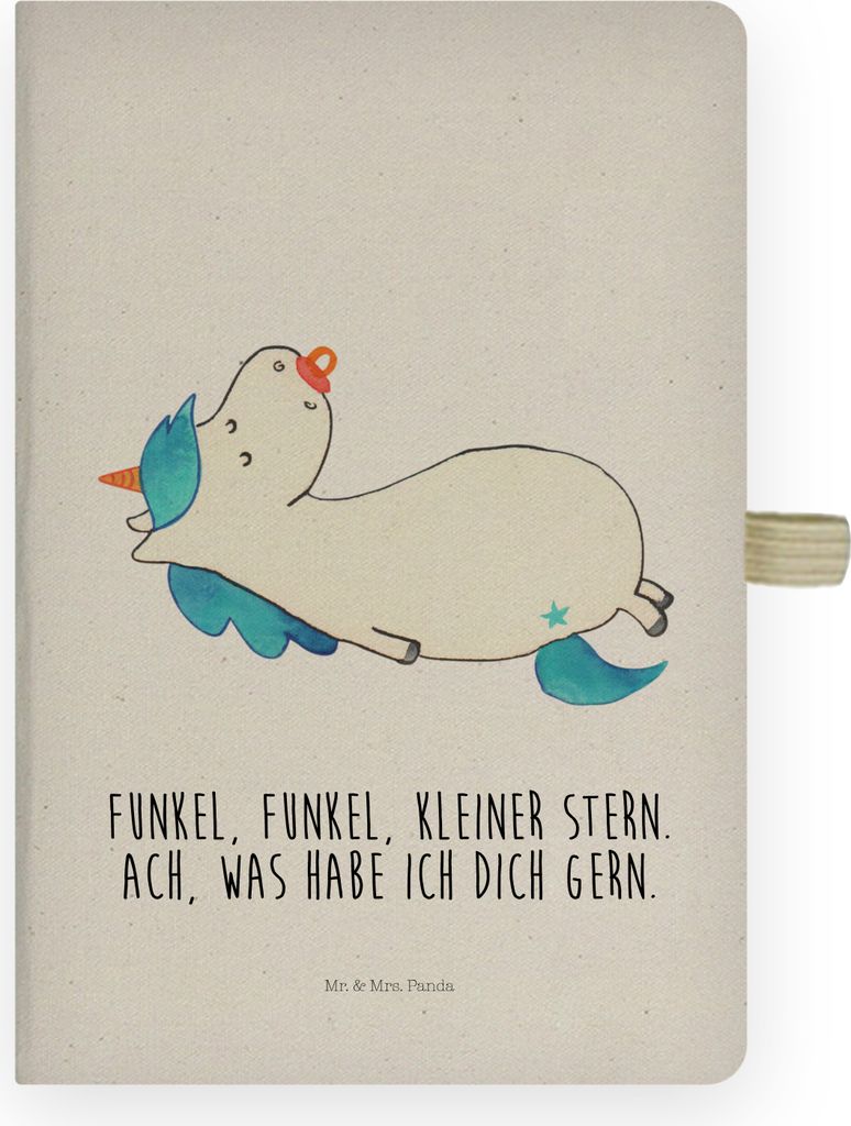 Mr. & Mrs. Panda Tagebuch Einhorn Schnuller - Transparent - Geschenk, notizbuch a4, Geburtstag, skizzenbuch, Baby, Unicorn, Geburt, Adressbuch, Jou...
