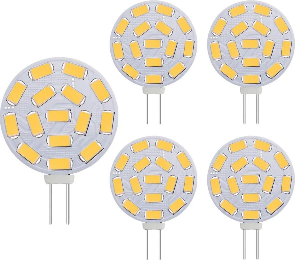 G4 3W LED-Lampen, entspricht 20-30W Halogenlampen, G4 Sockel, AC/DC 12V, 300 LM, Einbauleuchten, Schienenbeleuchtung, Warmweiß (3000K, 5 Stück)
