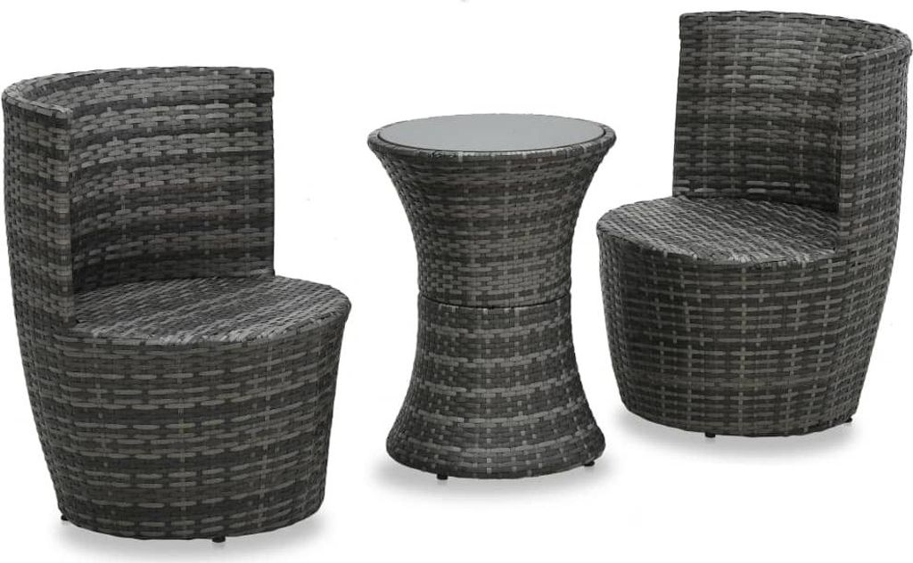 vidaXL 3-dielna súprava Bistro s vankúšmi Poly Rattan Grey Obrázok produktu 