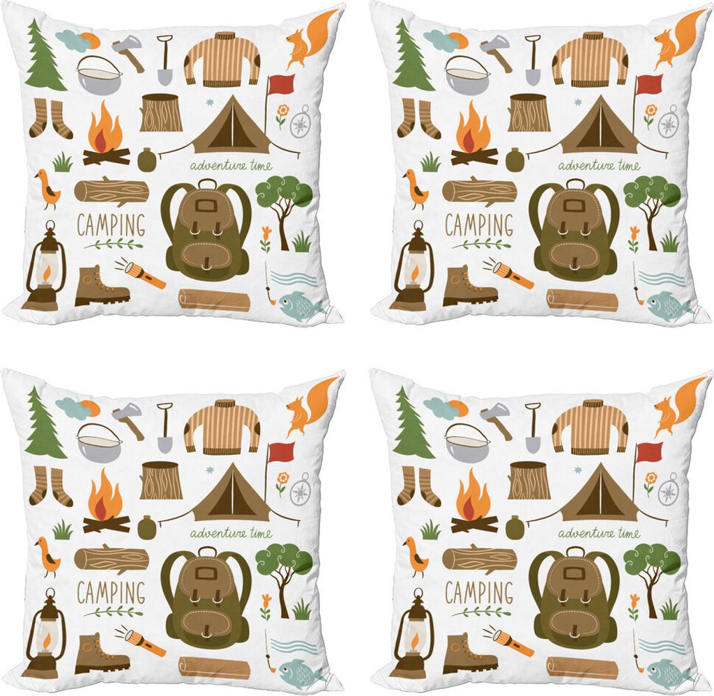 ABAKUHAUS Abenteuer Kissenbezug Set (4 Stück), Camping-Ausrüstung, Moderner Doppelseitiger Digitaldruck, 60 cm x 60 cm, Mehrfarbig