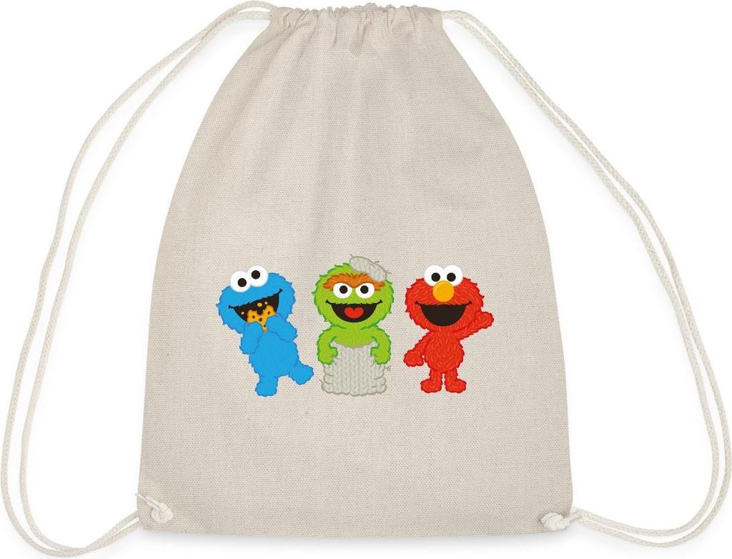Spreadshirt Sesamstraße Baby Krümelmonster, Oscar & Elmo Turnbeutel, One size, Natur