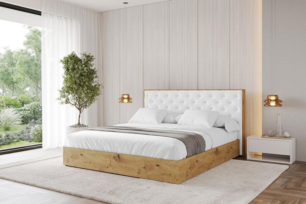 ALTDECOR Polsterbett mit Bettkasten - ENZO3 - 140x200 Weiß- Bett mit Matratze H3/H4, Kopfteil, Boxbett, Doppelbett mit Stauraum