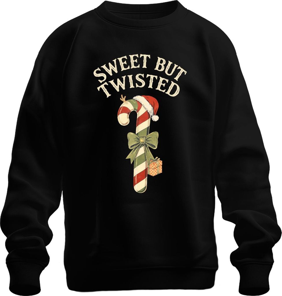 Sweet But Twisted Zuckerstange Xmas Schleife Geschenk Retro Santa Uni Sweatshirt Pullover, Schwarz, 3XL