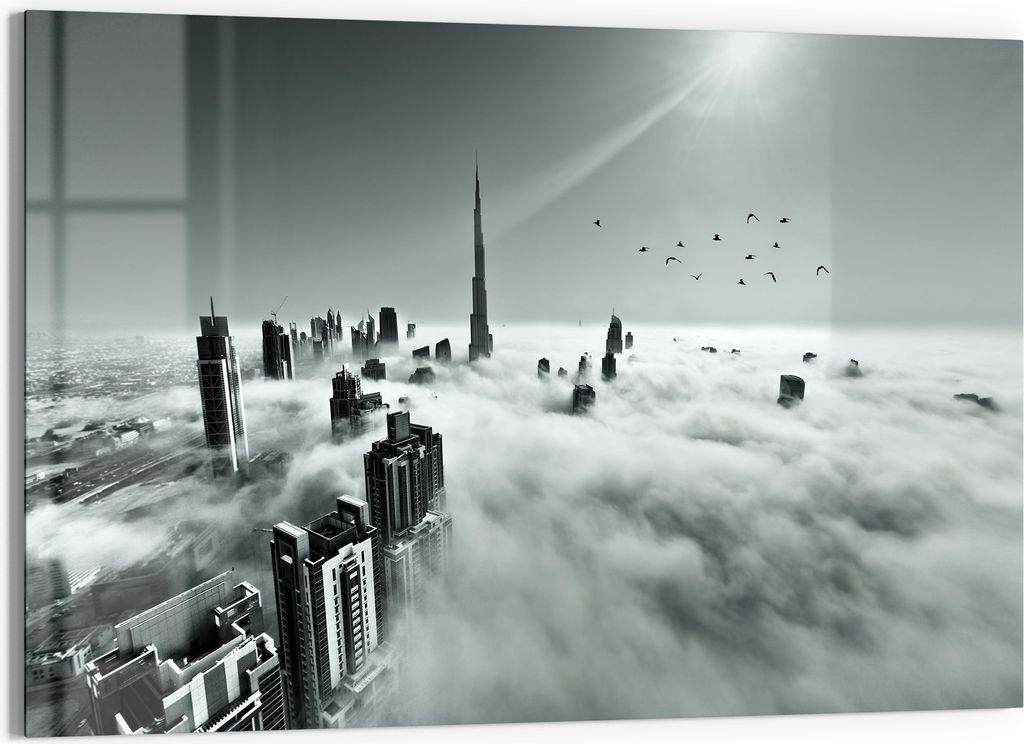 DEQORI Glasbild Echtglas 90x60 cm 'Himmel über Dubai' Wandbild Bild modern Deko
