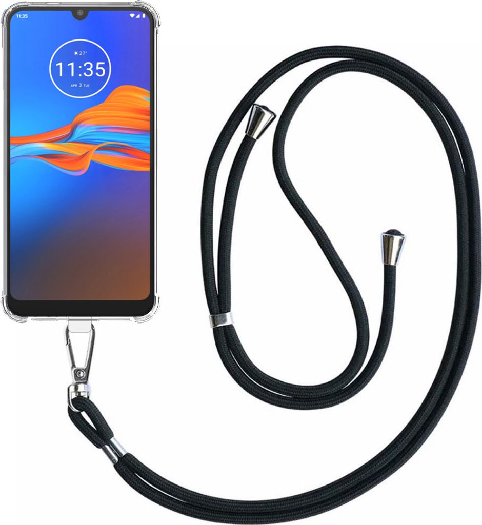 Handyhülle passend für Motorola Moto E6 Plus Transparent ShockProof mit abnehmbarem Universal-Telefonkabel - Schutzhülle Silikon ShockProof mit ...