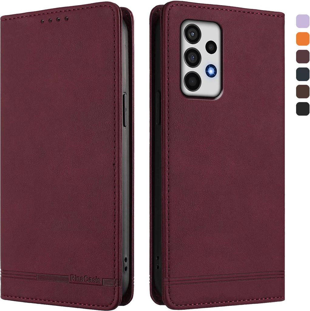 Hülle für Samsung Galaxy A52 / A52s 5G, Retro Kunstleder Ständer Klapphülle mit Kartenfächer und Magnetische Rot