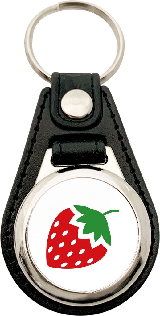 Huuraa Anhänger Erdbeere Strawberry Geschenk Metall mit Kunstleder Einkaufswagenlöser Erdbeere Präsent