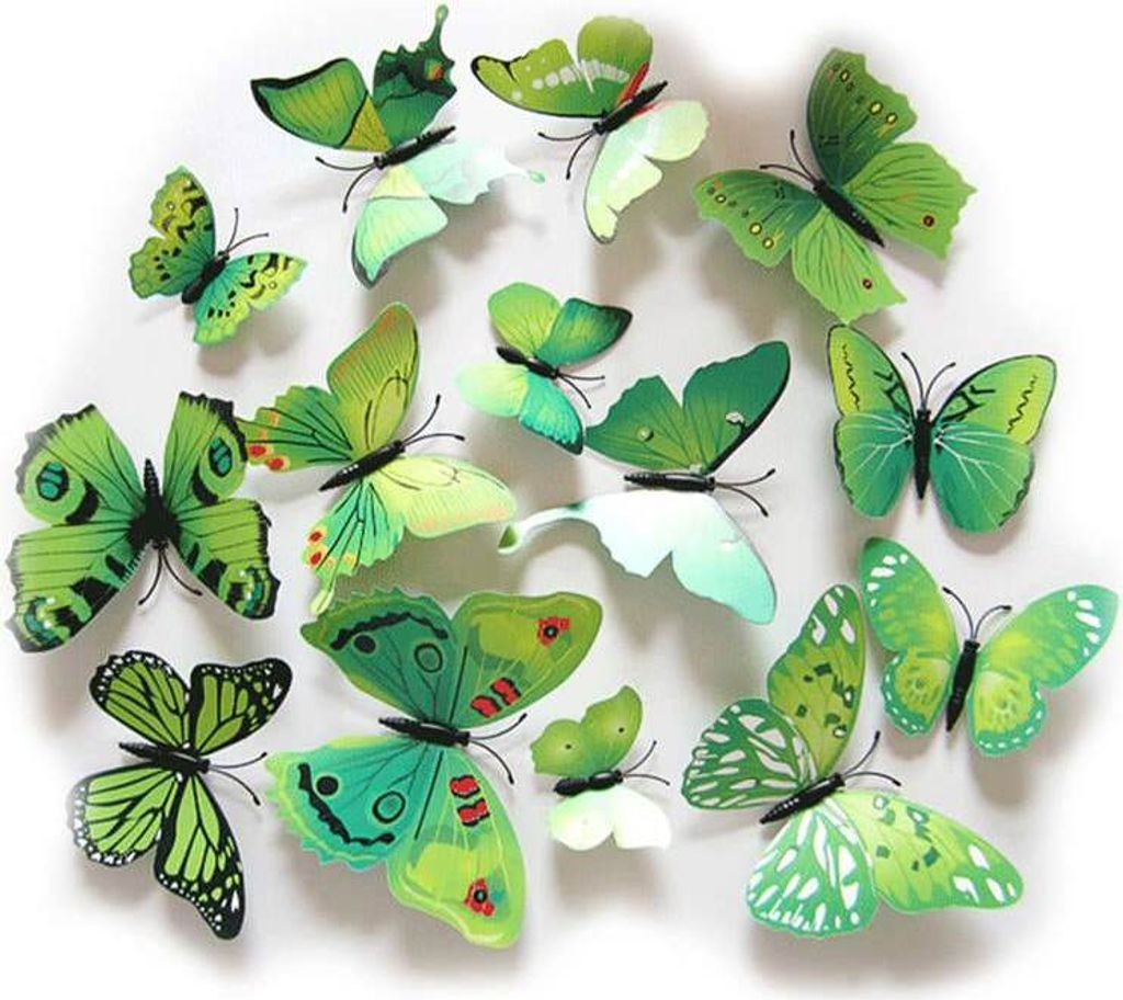 Oblique Unique 3D Schmetterlinge 12er Set für die Wand zum Kleben Wandtattoo Wandsticker Wanddeko - grün