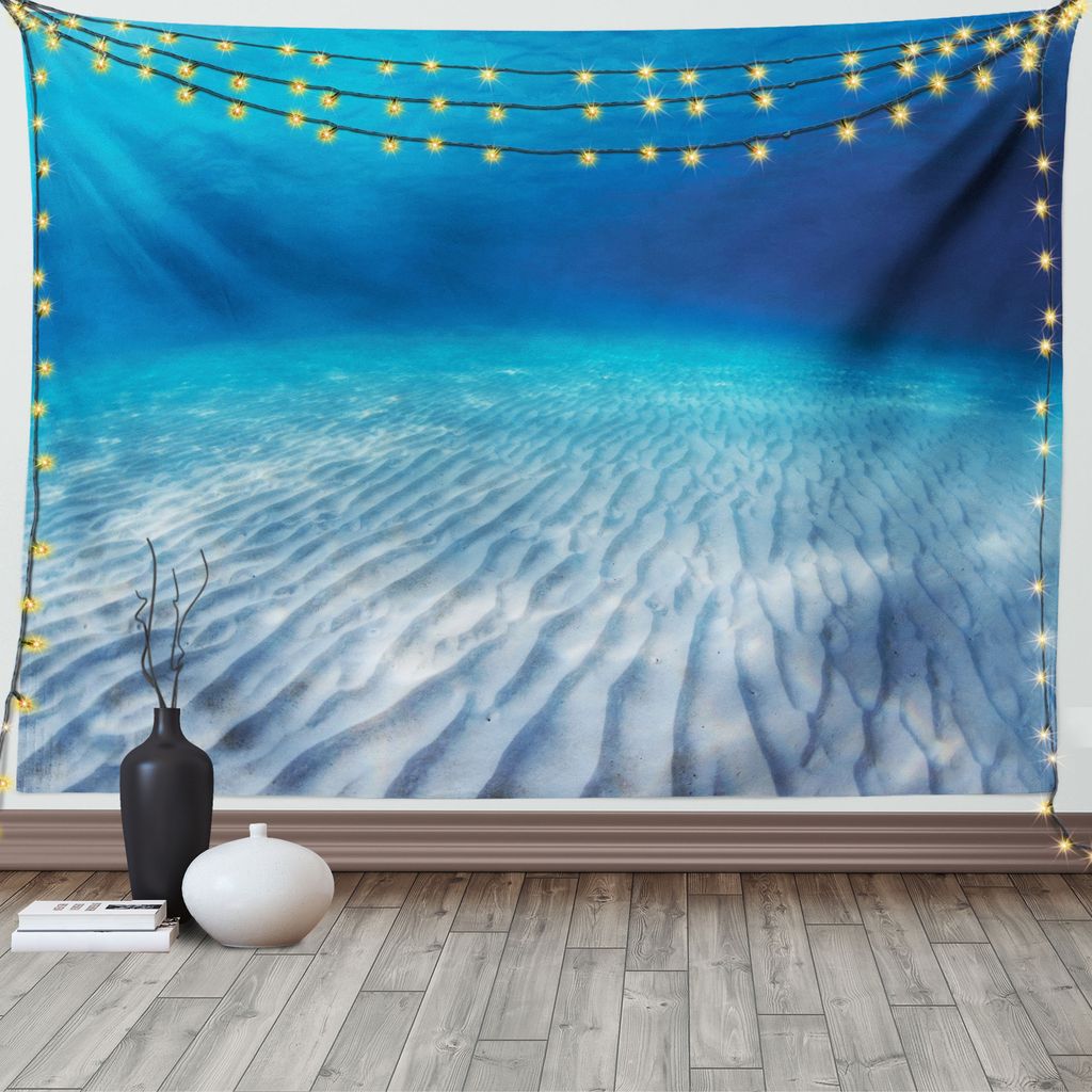 ABAKUHAUS Ozean Wandteppich, Klares Wasser und Wellen, Wohnzimmer Schlafzimmer Wandtuch Seidiges Satin Wandteppich, 150 x 100 cm, Navy Beige