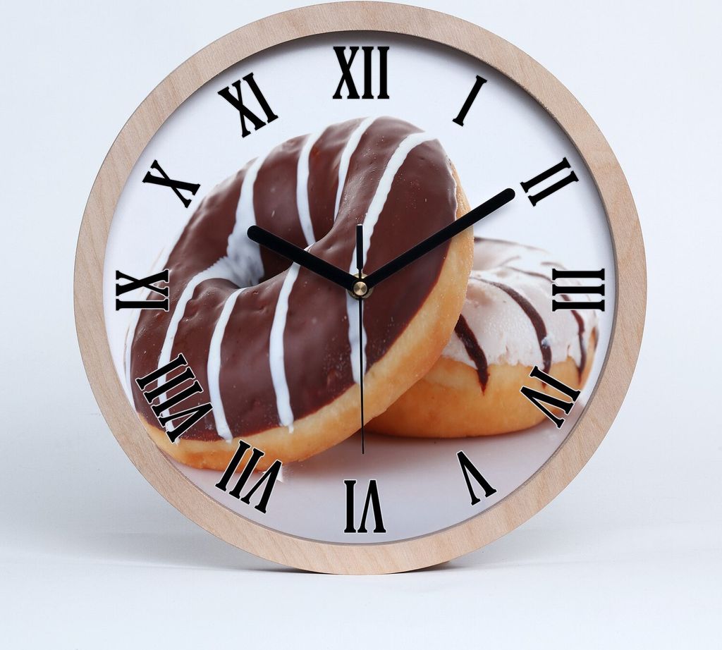 Holzuhr 20fi cm wanduhr - schwarze Spitzen - Donuts mit Schokolade