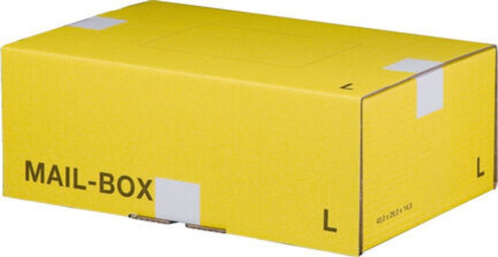 20x Versandkarton 395x248x141mm MAILBOX L mit Steckverschluss wiederverschließbar gelb