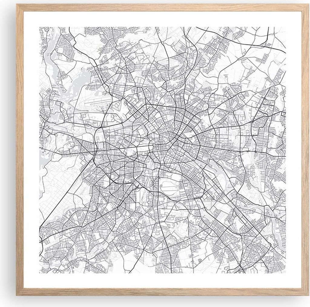 Gerahmtes Poster - Rahmen in heller Eiche - Stadt Karte Berlin - 60x60 cm - Wand Bild - Wanddeko - Wandbilder - Kunstposter - Wandposter - Bilderra...