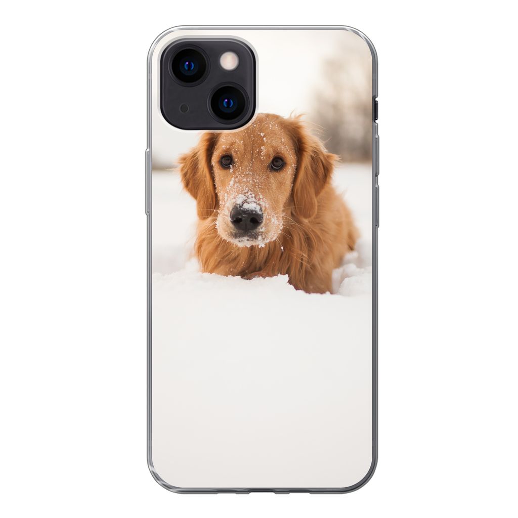 MuchoWow Handyhülle Schutzhülle Hülle für iPhone 13 mini Hund - Schnee - Winter Silikon Softcase Handy Hülle - Softcase