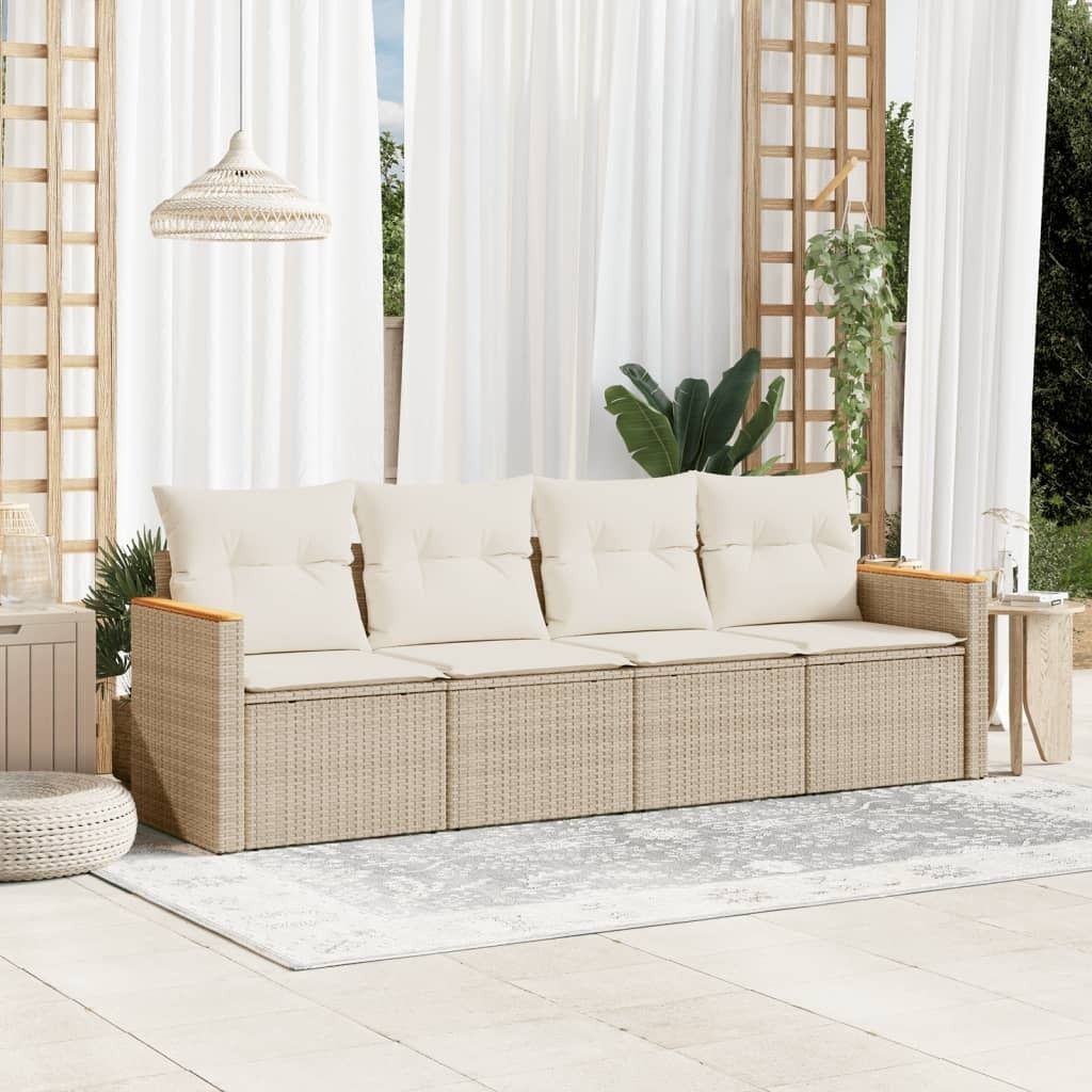 Design 4-tlg. Garten-Sofagarnitur mit Kissen Beige Poly Rattan, Gartenmöbel-Sets 2024 Neu