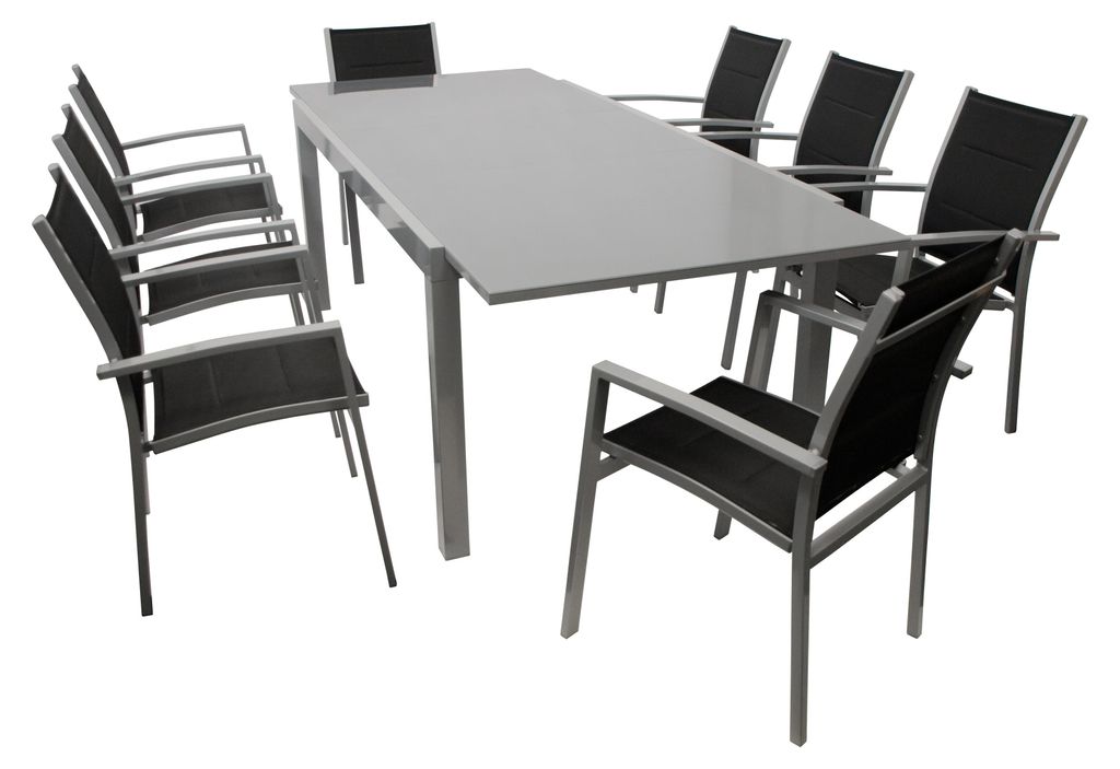 Sitzgruppe Gartengarnitur Tisch Stuhl 9-teilig Alu/Textil schwarz