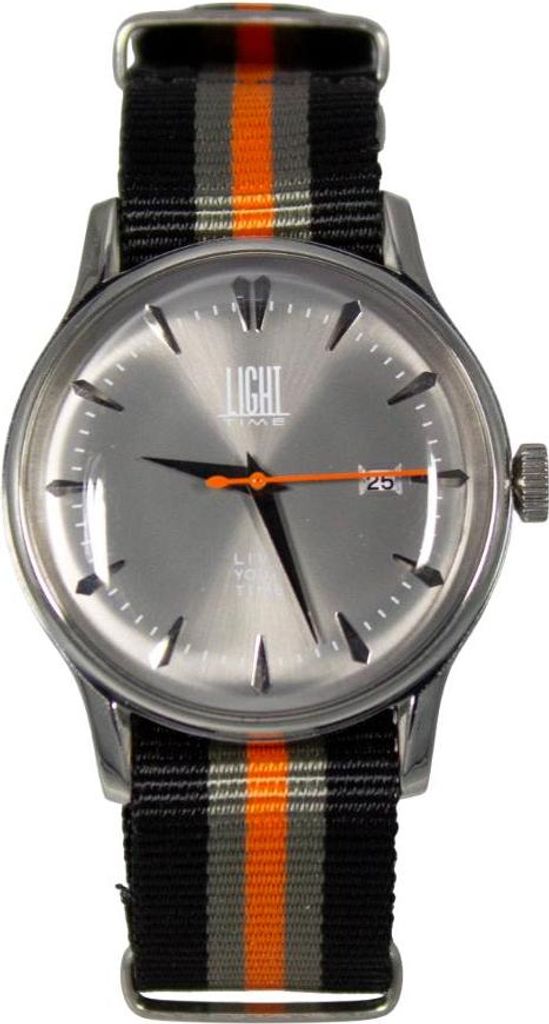 Light Time Armbanduhr Quarz Damen Herren Datum Edelstahl Nylon Silber Grau L146BLK