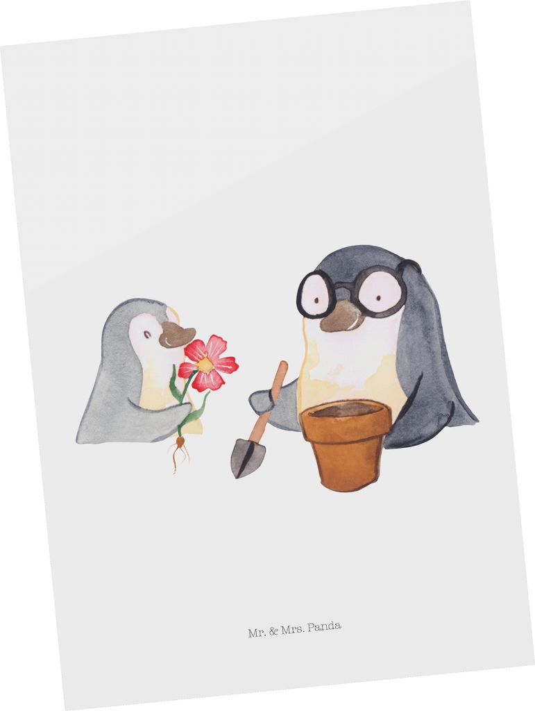 Mr. & Mrs. Panda Ansichtskarte Pinguin Opa Blumen pflanzen - Weiß - Geschenk, Gärtner, Muttertag, Grüner Daumen, Ansichtskarten, Postkarte, Gro...