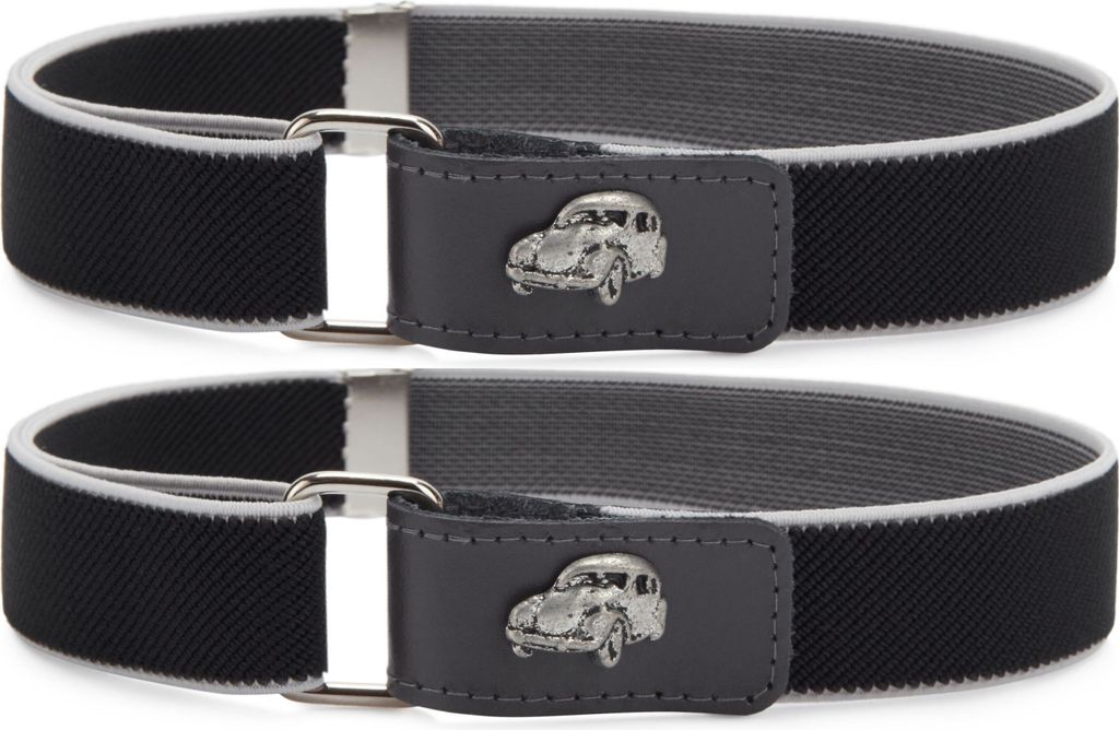 Ladeheid 2x Jungen Gürtel Elastik-Gürtel 1-6 Jahre 34-65 cm P15S (Schwarz/Grey/Auto, 62 cm x 2,5 cm)