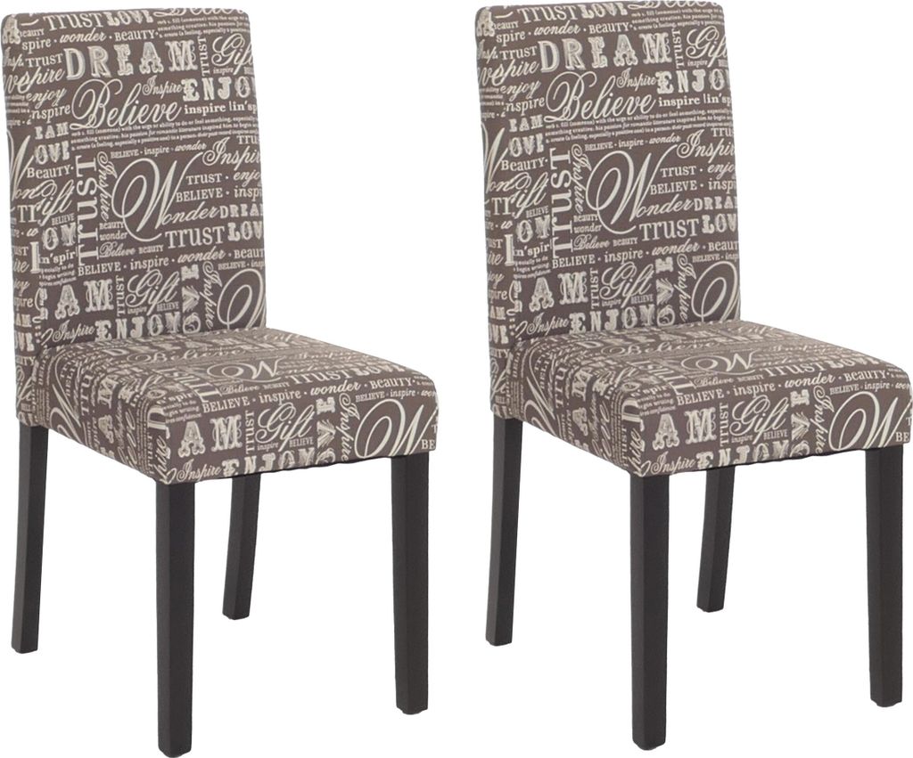 2er-Set Esszimmerstuhl Stuhl Küchenstuhl Littau Textil mit Schriftzug, grau, dunkle Beine