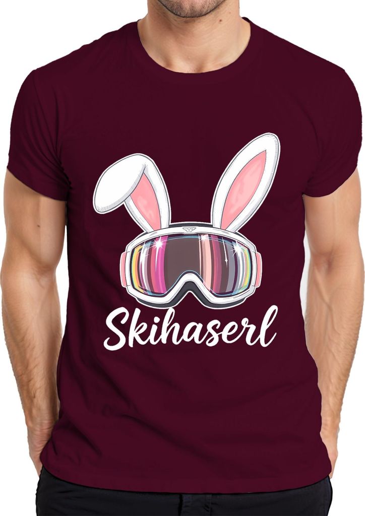 Skihaserl Skifahren Skibrille Bunny Lustig Fasching Karneval Herren T-Shirt, Burgundy, XL