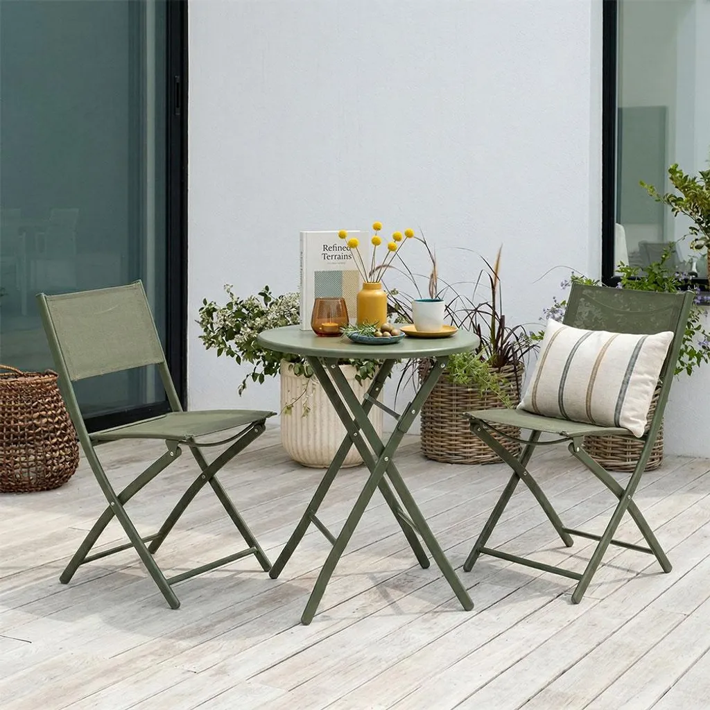 Ensemble bistrot de balcon pliant table et 2 chaises métal textilène Olive - 2
