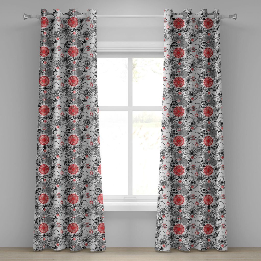 ABAKUHAUS Mandala Ösenvorhang, Grunge, der runde Blumenrunden-Kontrast-Farben und künstlerisches Design schaut, Dekorative 2-Panel-Fenstervorhän...