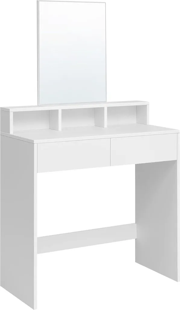 Coiffeuse avec Miroir Rectangulaire et 2 Tiroirs de Rangement, Design