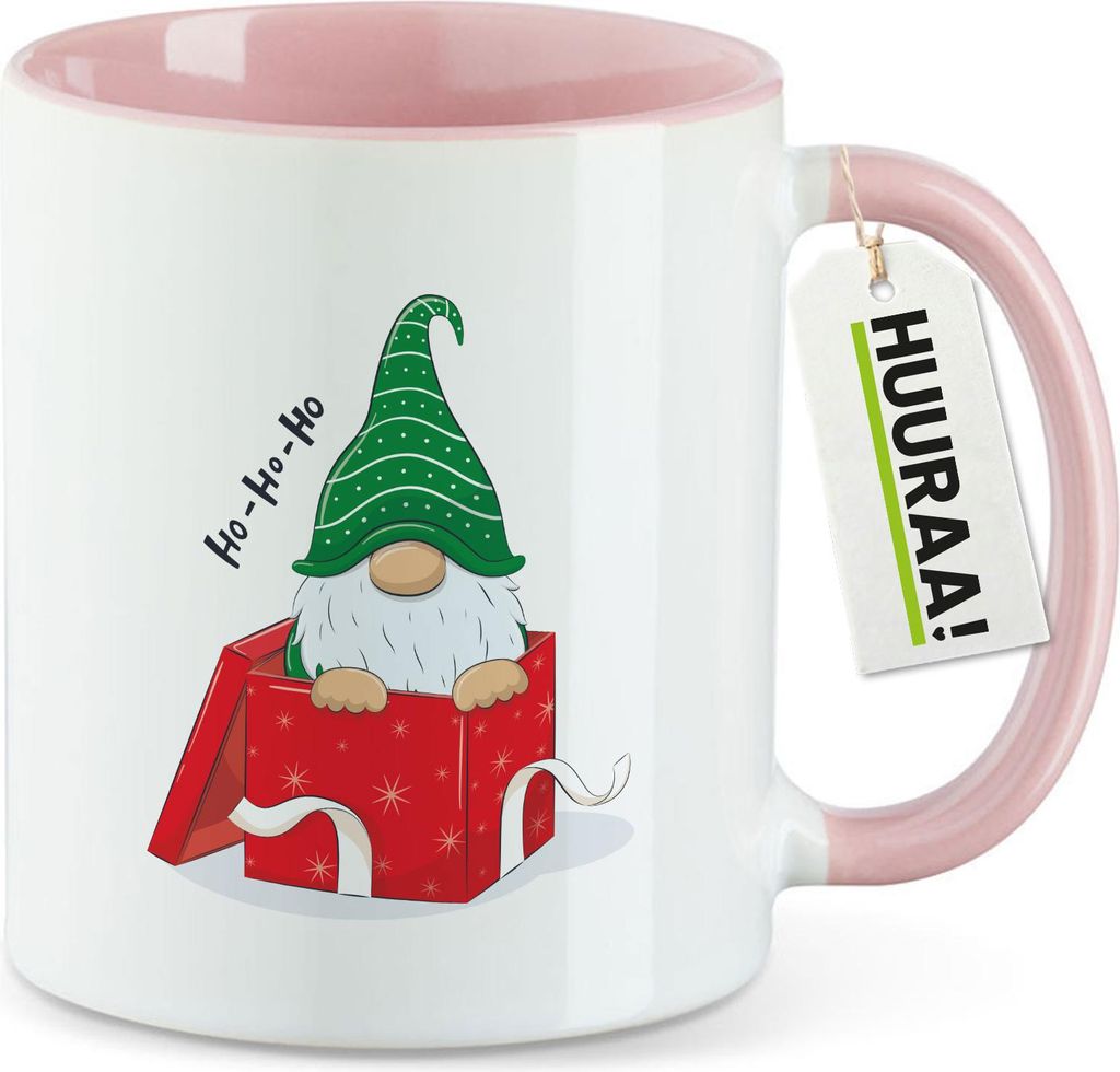 Huuraa Kaffeetasse Ho Ho Ho Wichtel Weihnachtsgeschenk 330ml Rosa Keramik Kaffeebecher Geschenkidee