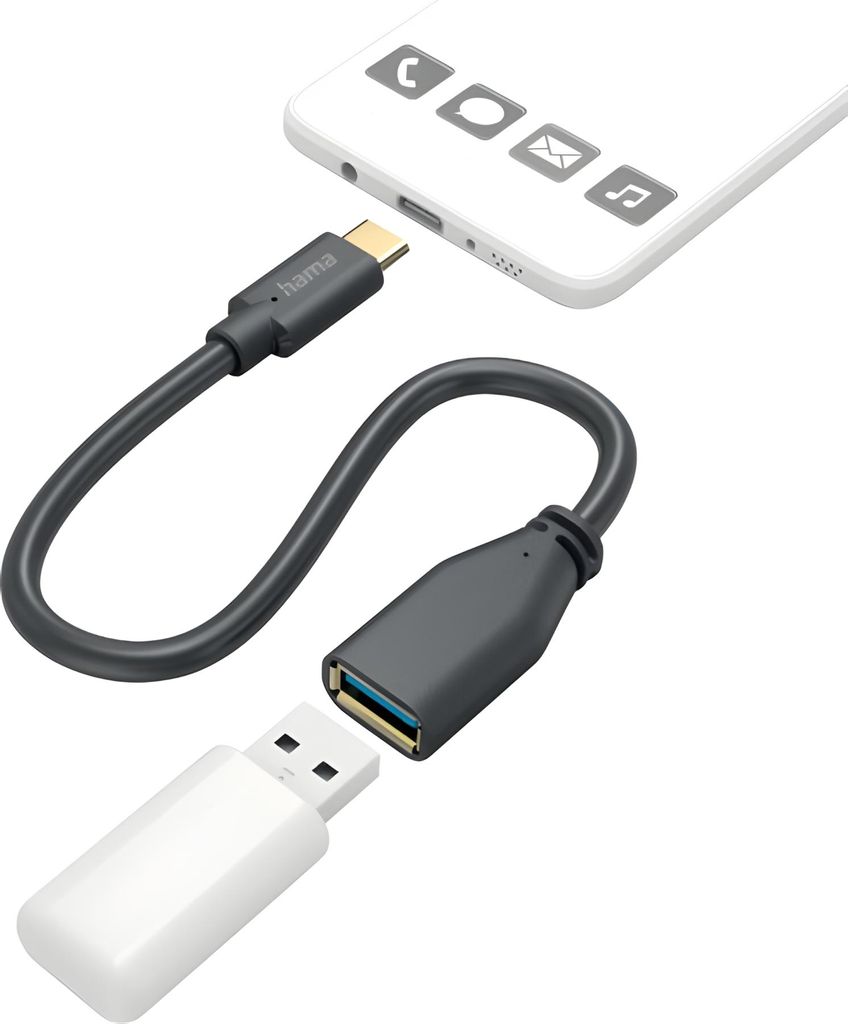 Hama USB Type-C-Adapterkabel, OTG, USB Type-C-Stecker - A-Buchse, 15 cm, Schwarz