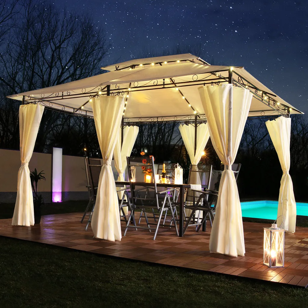 Pavillon LED 3x4m Minzo avec éclairage solaire pour jardin et terrasse