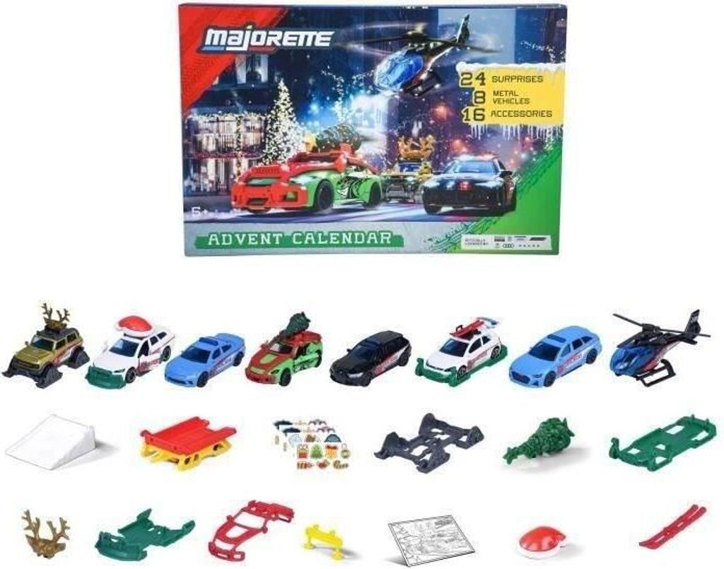 Adventskalender Majorette, 24 Überraschungen, 8 Exklusive Die Cast Fahrzeuge, Zubehör, Aufkleber, Wiederverwendbare Verpackung, Ab 5 Jahren