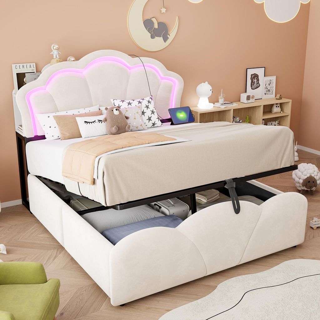 Merax gestoffeerd bed met bloemenprint, 140x200 cm, met Productafbeelding 