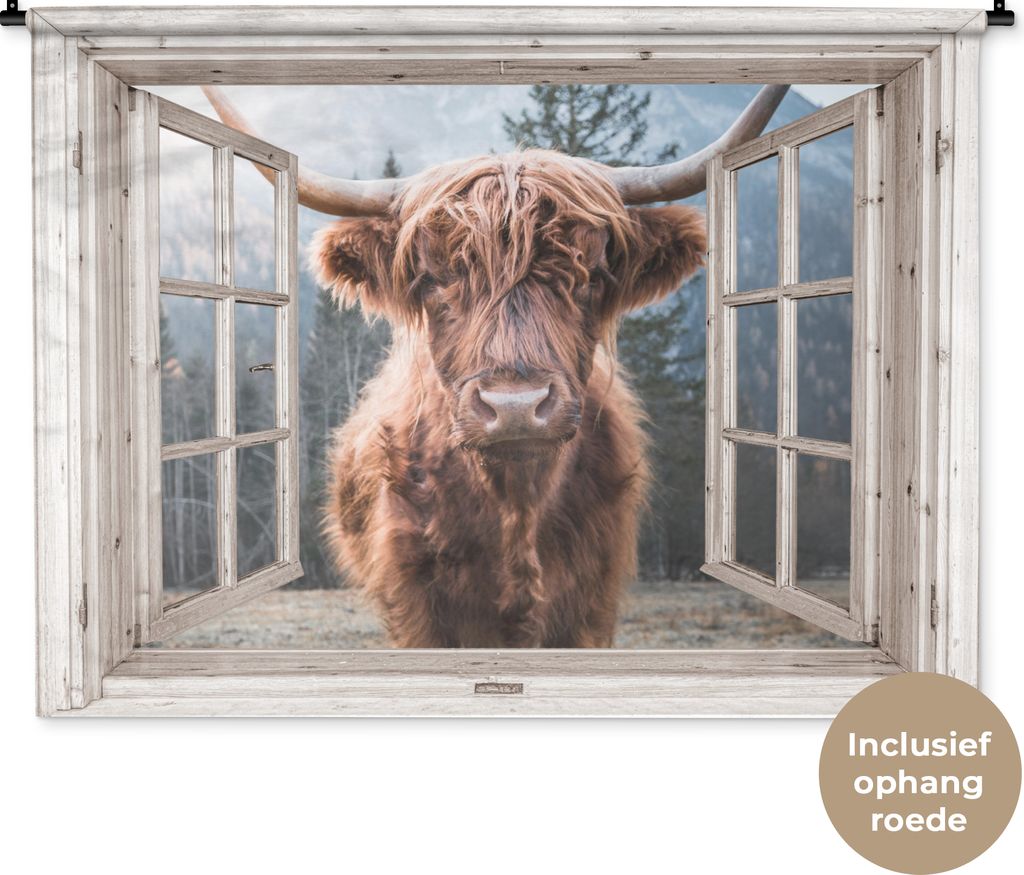 MuchoWow Wandteppich Wandbehang Schottisches Hochlandrind - Ansicht - Vista 150x112 cm Tapisserie Dekoration Wandtuch - Wanddecke - Wandteppiche