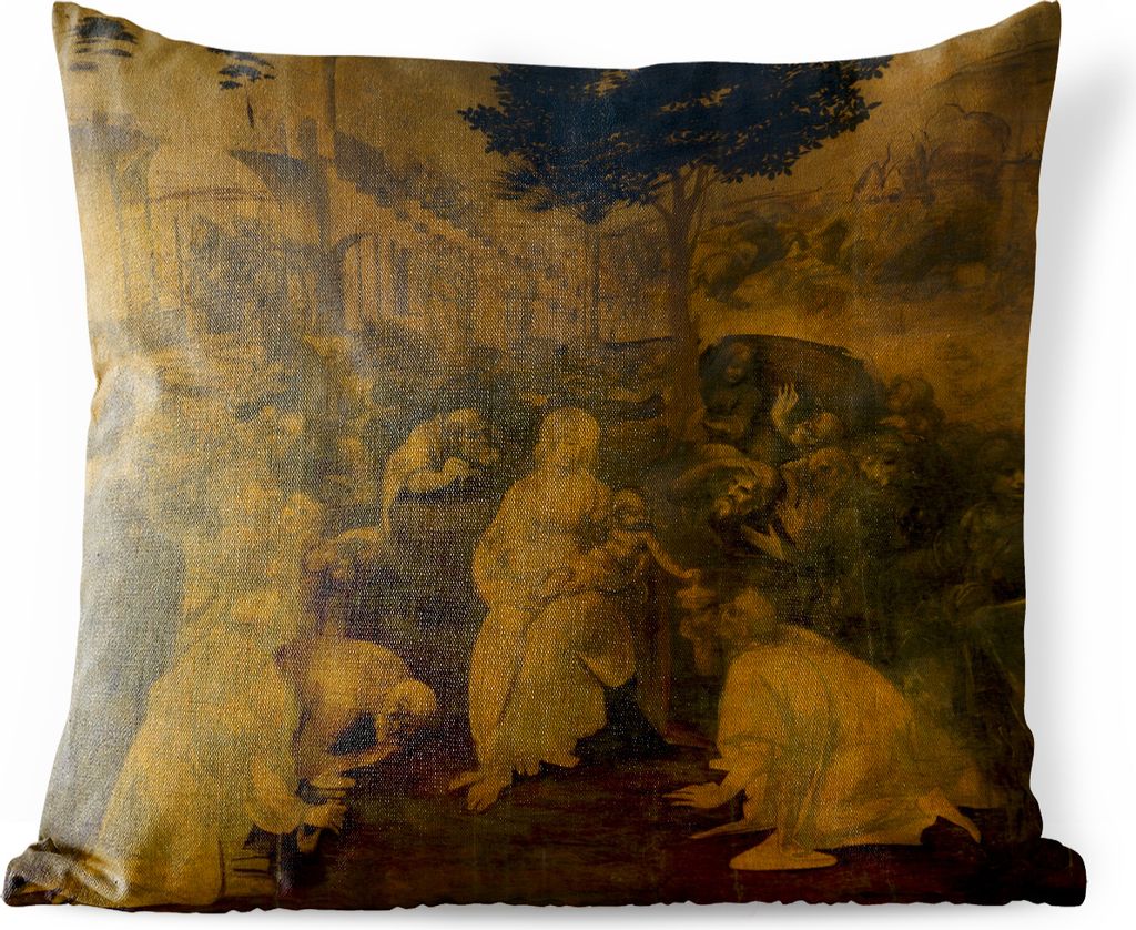 MuchoWow Outdoor Kissen - Anbetung der Könige - Leonardo da Vinci - 60x60 cm - Wetterfest - Lounge Kissen - Dekoration - Schlaf Kissen