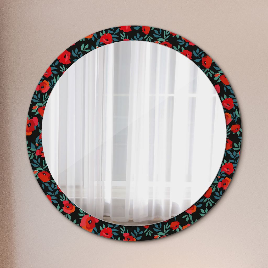 Modern Spiegel - Wandspiegel Design Wandmontage – Badspiegel mit Aufdruck - Rundspiegel - Rot Mohn - Runder: Ø100cm
