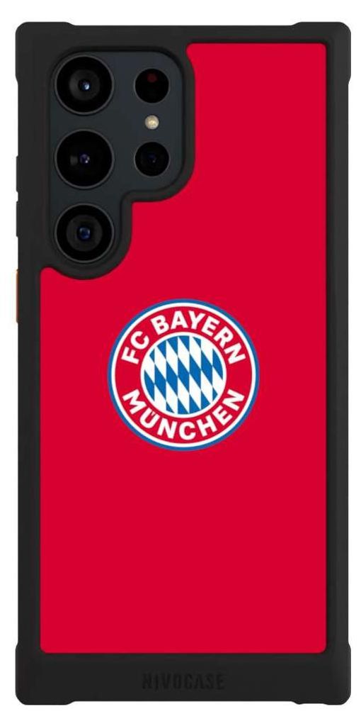 NIVOCASE Hülle für Samsung Galaxy S23 Ultra Stoßfeste Handyhülle NIVOmax Case Schwarz FC Bayern München FCB Logo