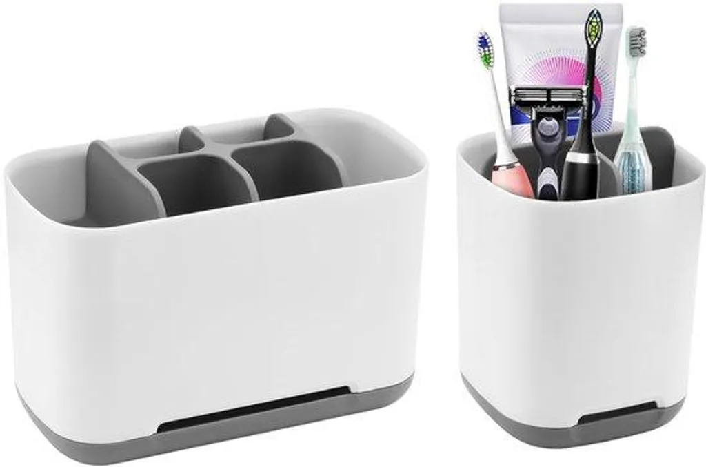Organisateur évier salle de bain gris 2 pièces pour brosses et dentifrice