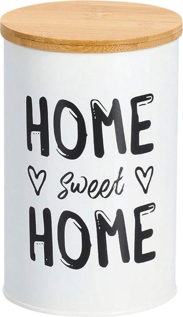 ZELLER Metallgefäß mit Bambusdeckel 1l, weiß Home 10,5x16,5cm