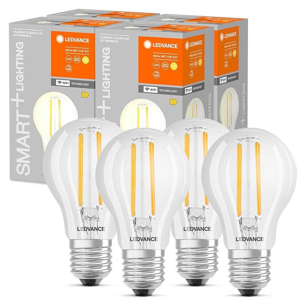 4 x Ledvance LED Smart+ Filament Birne A60 6W = 60W E27 Produktbild 
