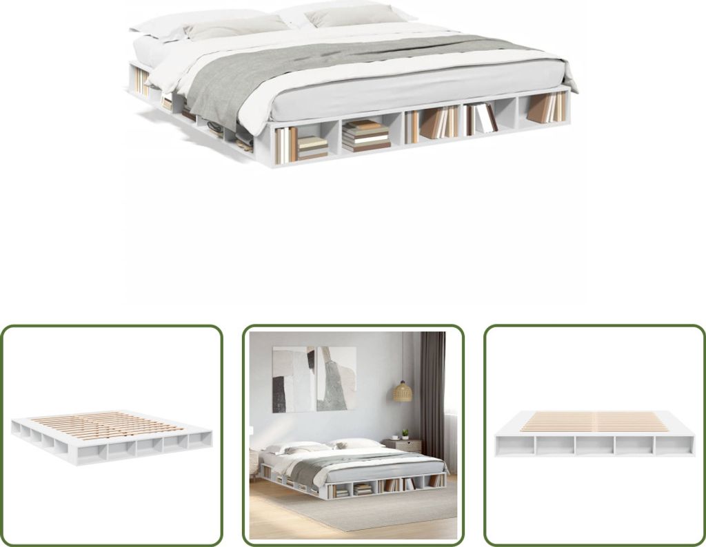 The Living Store Bettgestell Weiß 200x200 cm Holzwerkstoff