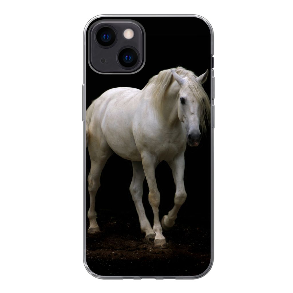 MuchoWow Handyhülle Schutzhülle Hülle für iPhone 13 Pferde - Nutztiere - Schwarz Silikon Softcase Handy Hülle - Karteninhaber