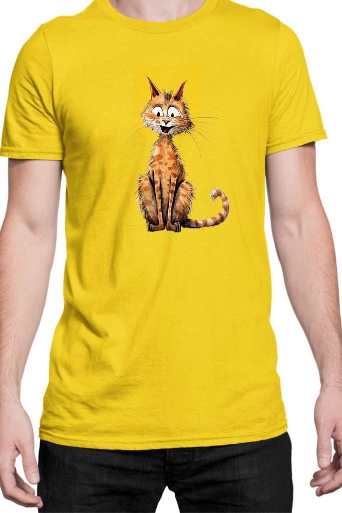 Herren T-Shirt Funny Cats Breeds Cheetoh Cat, Man L / Gelb
