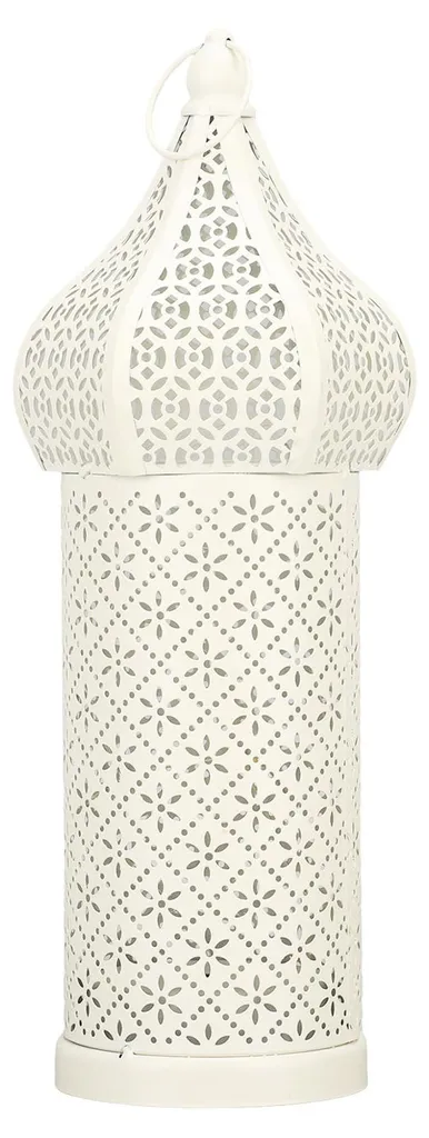 Lanterne LED sans fil en métal blanc motif géométrique pour déco salon