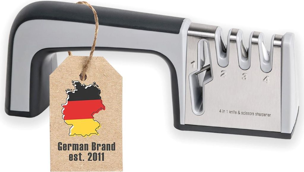 Intirilife Messerschärfer in SCHWARZ – 4-in-1 Messerschleifer aus Edelstahl für Scheren und Küchenmesser - Geeignet für Stahl und Keramik fü...