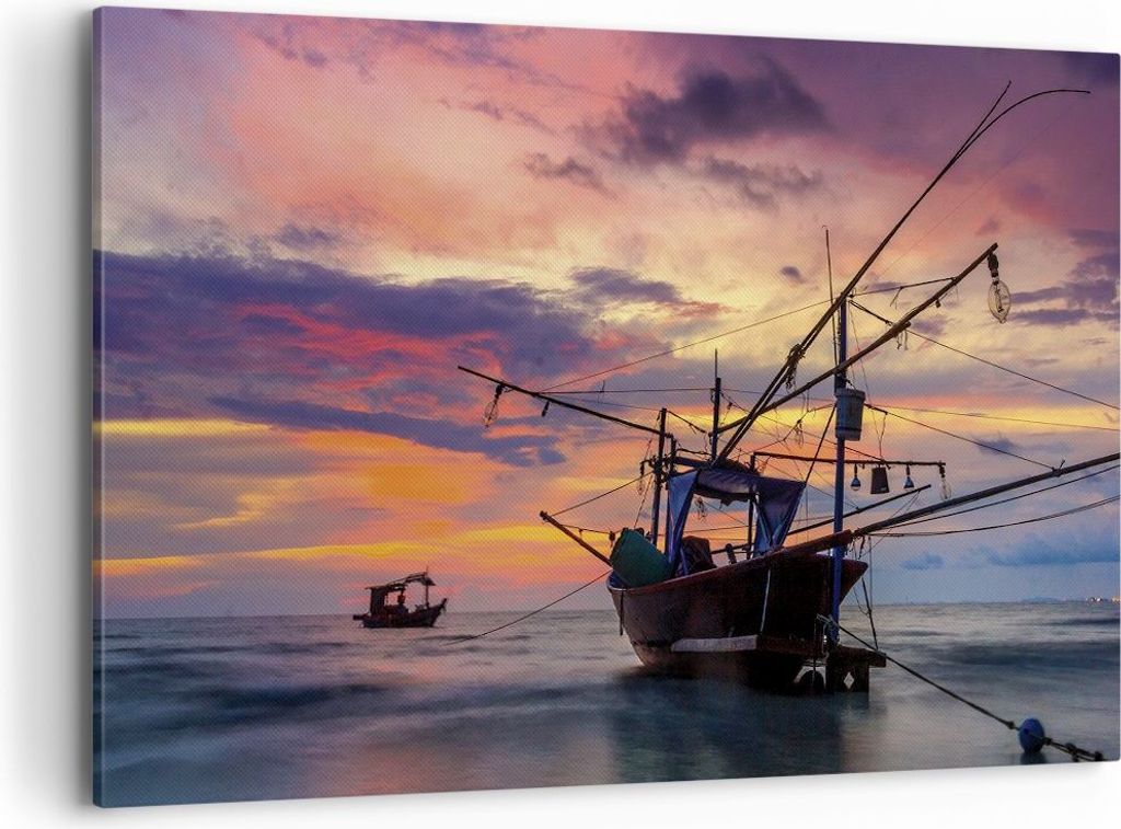 Bild auf Leinwand - Leinwandbild - Einteilig - Asien Boot Kutter - 120x80cm - Wand Bild - Wanddeko - Wandbilder - Leinwanddruck - Bilder - Wanddeko...