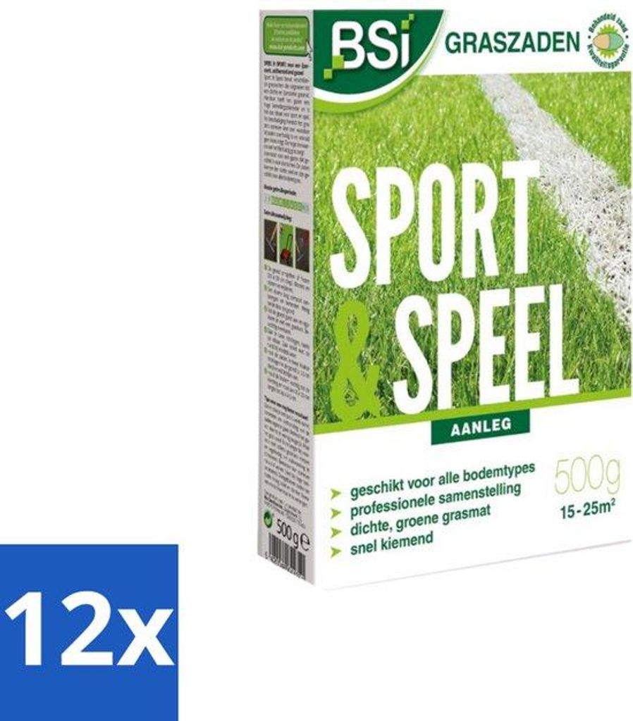 Graszaad Sport & Speel - Slijtvast Gazon - 500 g - Mehrfachpackung - 12 Stück