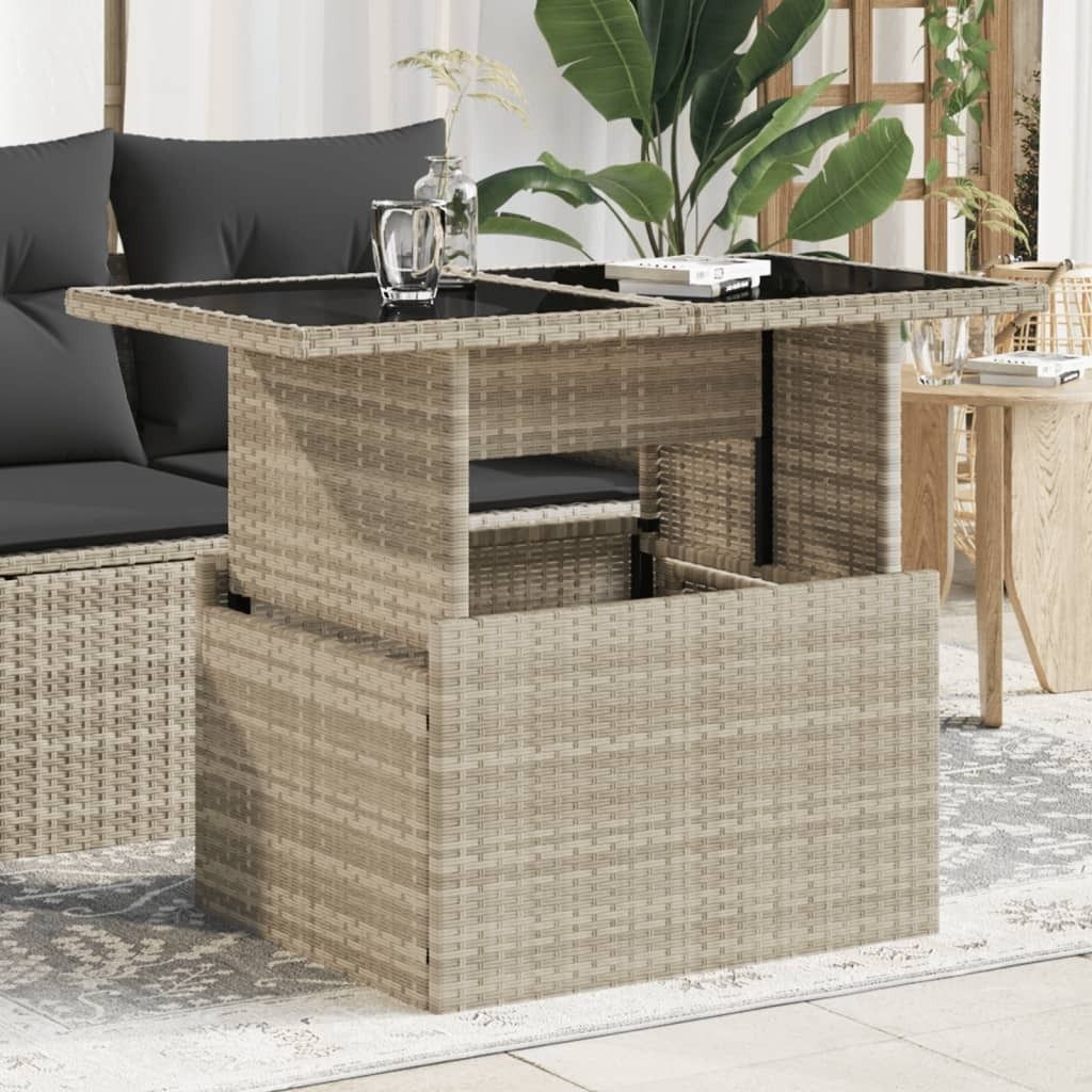ZMH Gartentisch mit Glasplatte Hellgrau 100x55x73 cm Poly Rattan